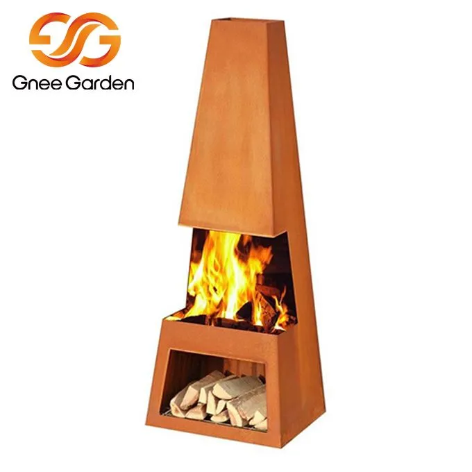 Kundenspezifischer Außenkamin aus Cortenstahl